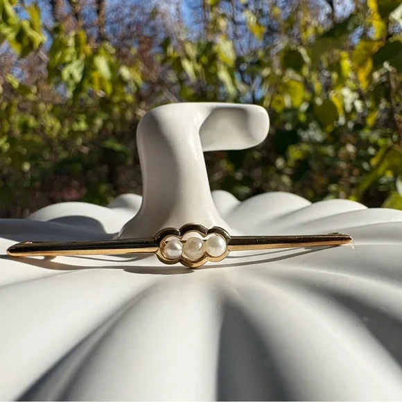 Vintage Albert Scharning 14K Gold Pearl Bar Brooch Pin 585 [with stamp]✨ - Picture 2 of 10